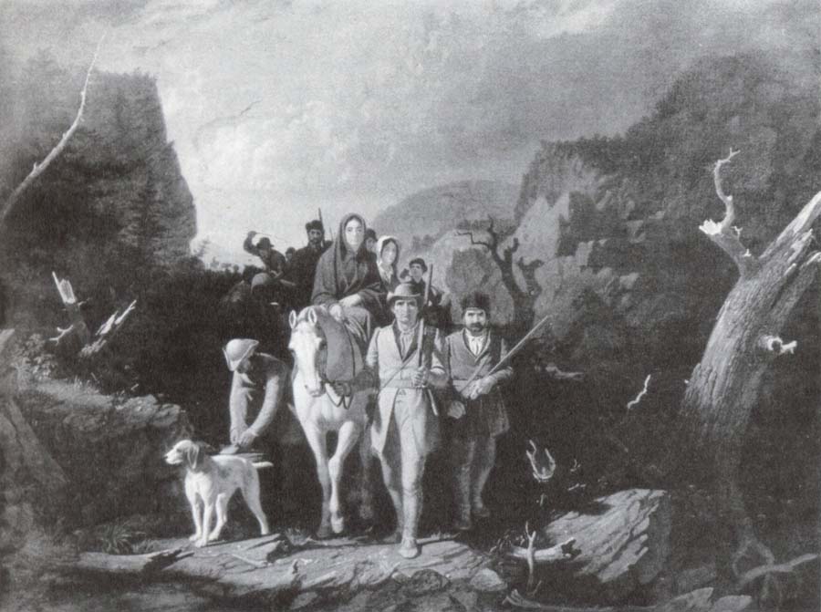 Daniel Boone fuhrt eine Gruppe von Pionieren